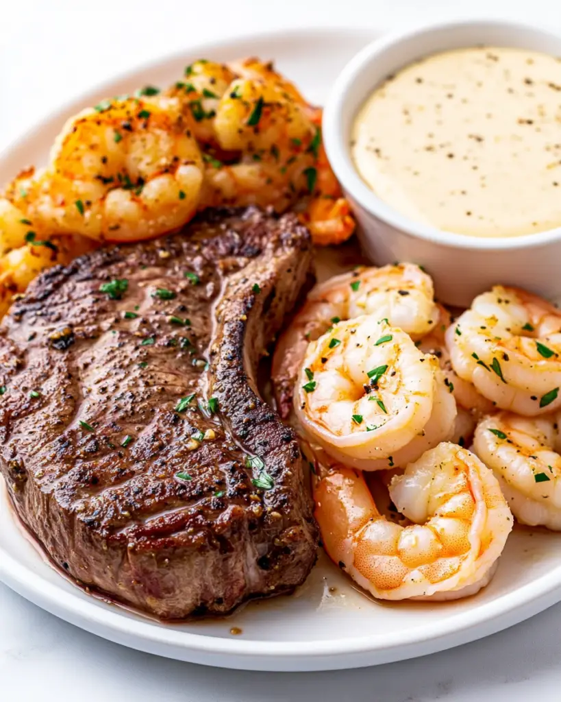 Surf and Turf with Creamy Garlic Sauce