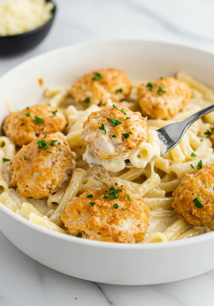 Garlic Butter Chicken Bites with Creamy Parmesan Pasta