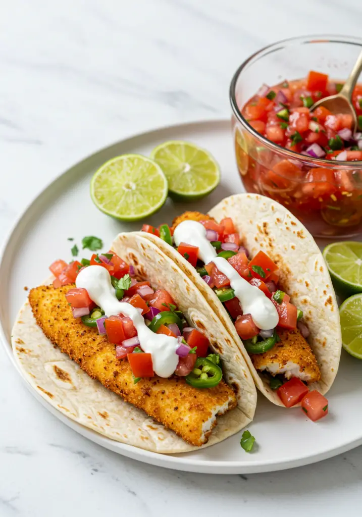 Fried Fish Tacos with Red Onion-Tomato Salsa