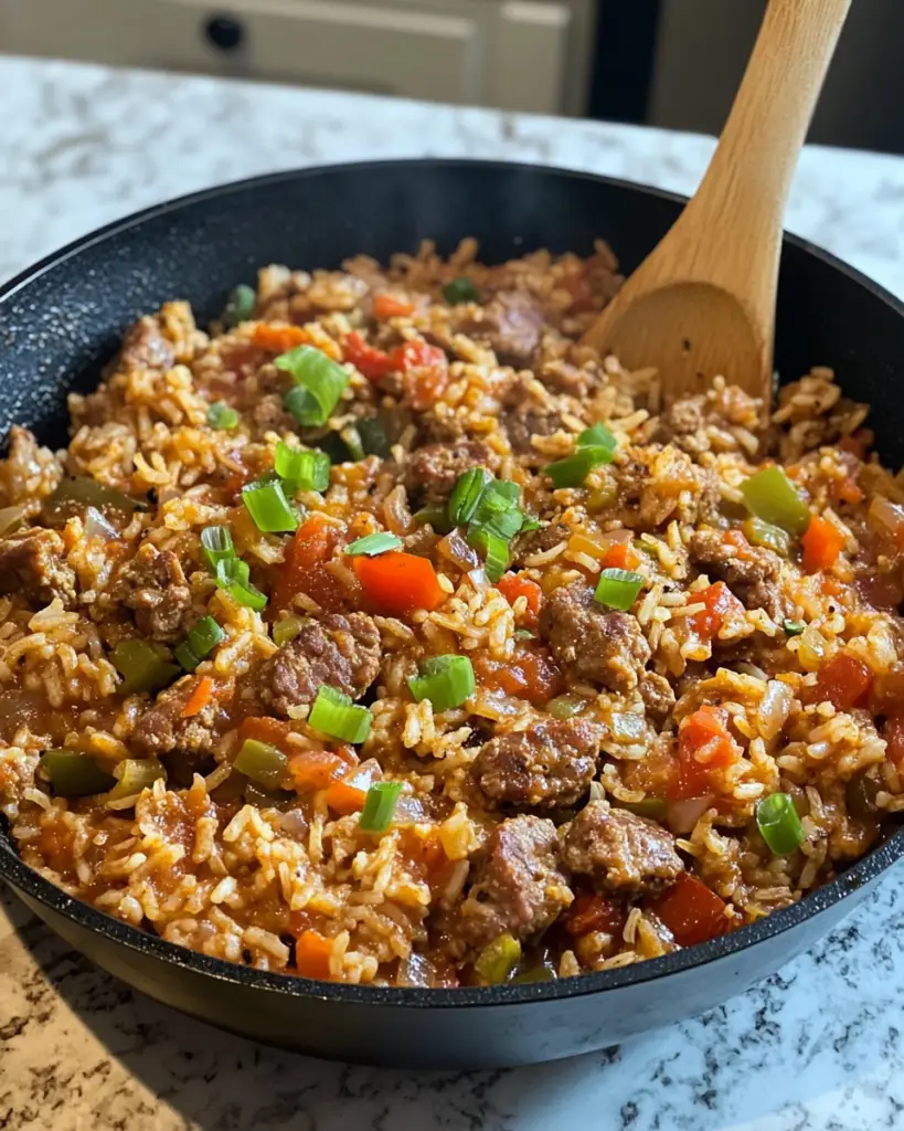 Cajun Beef Sausage and Rice Skillet