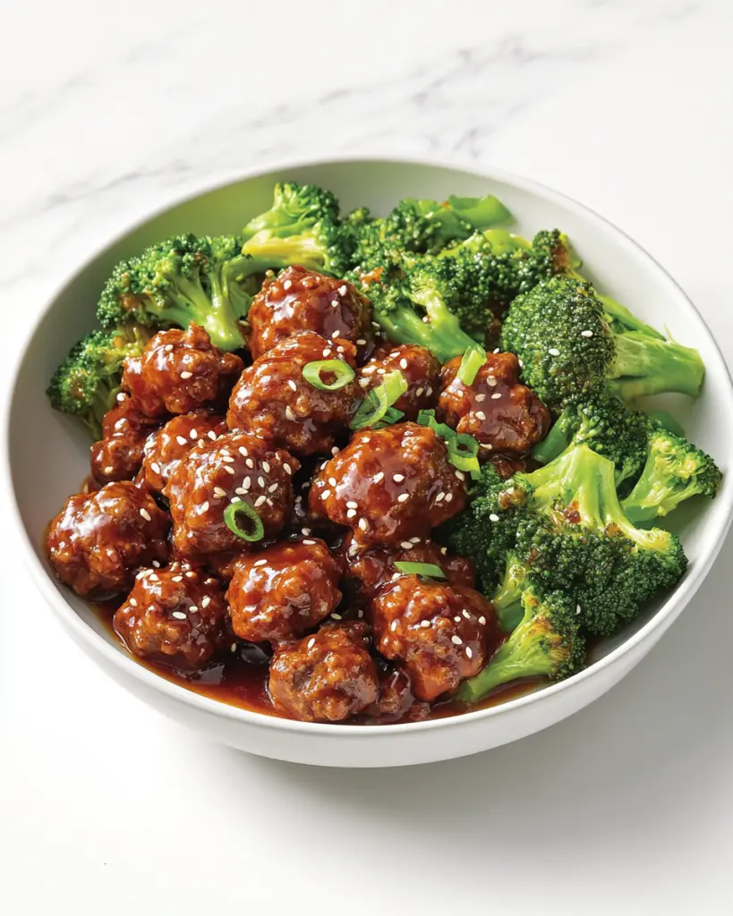 Sticky Mongolian Meatballs and Broccoli