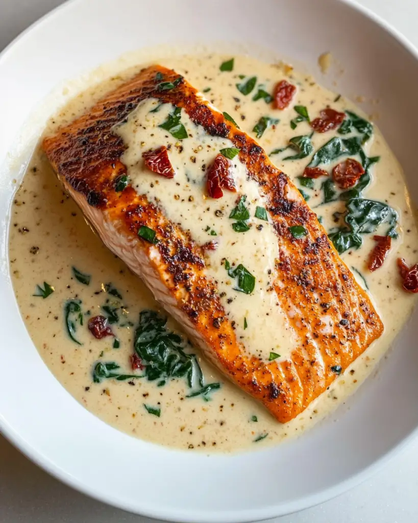Tuscan Salmon with Parmesan Cream Sauce