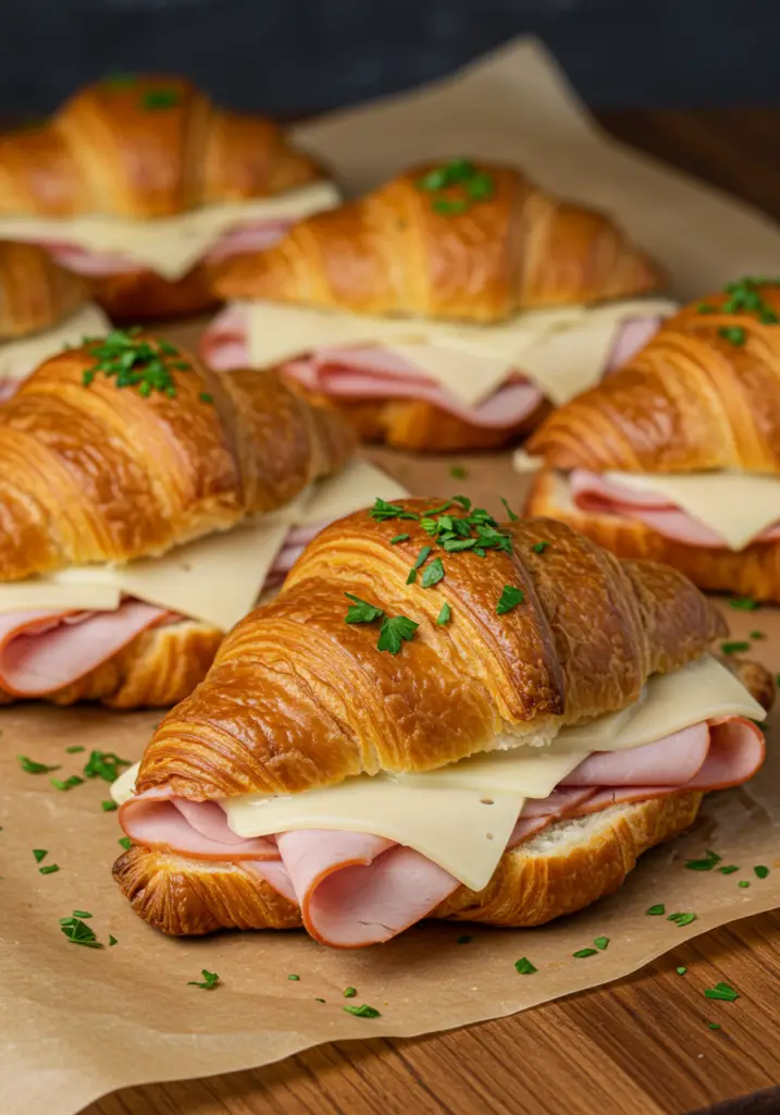 Baked Turkey Ham and Cheese Croissants