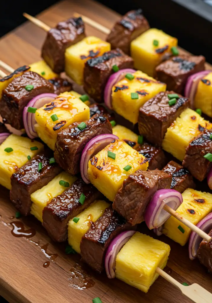 Grilled Teriyaki Steak and Pineapple Kabobs