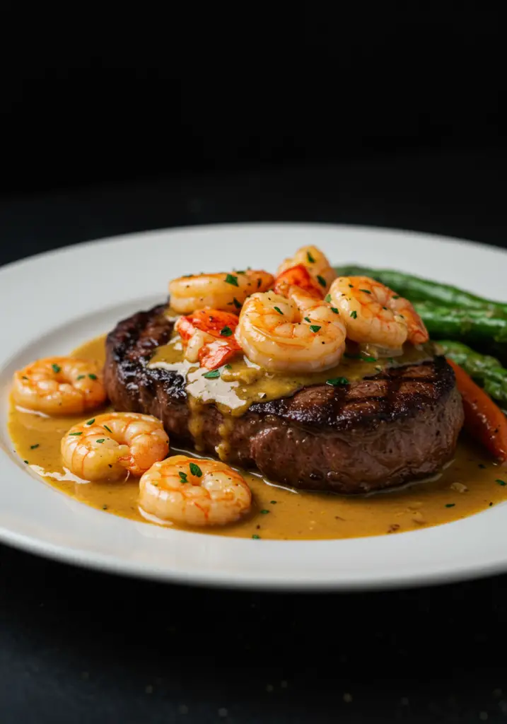 Steak with Shrimp and Lobster Sauce