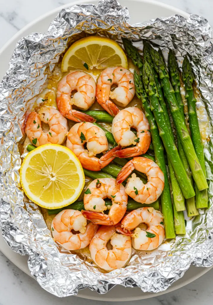 Garlic Butter Shrimp and Asparagus Foil Packs