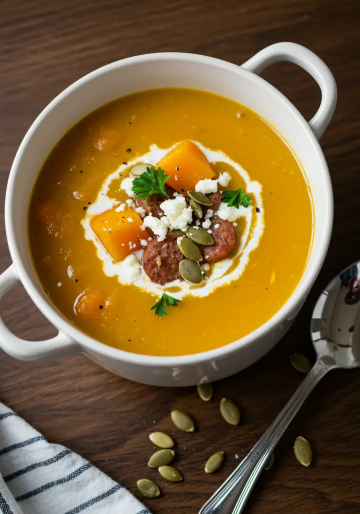 Creamy Butternut Squash and Beef Sausage Soup