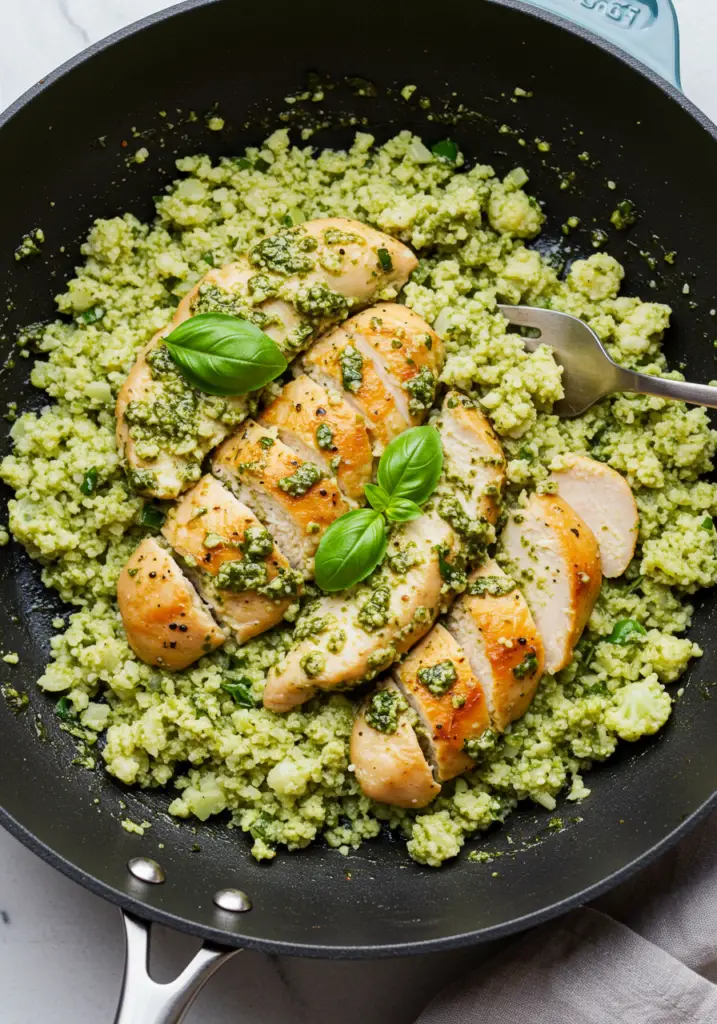 Pesto Chicken Cauliflower Rice