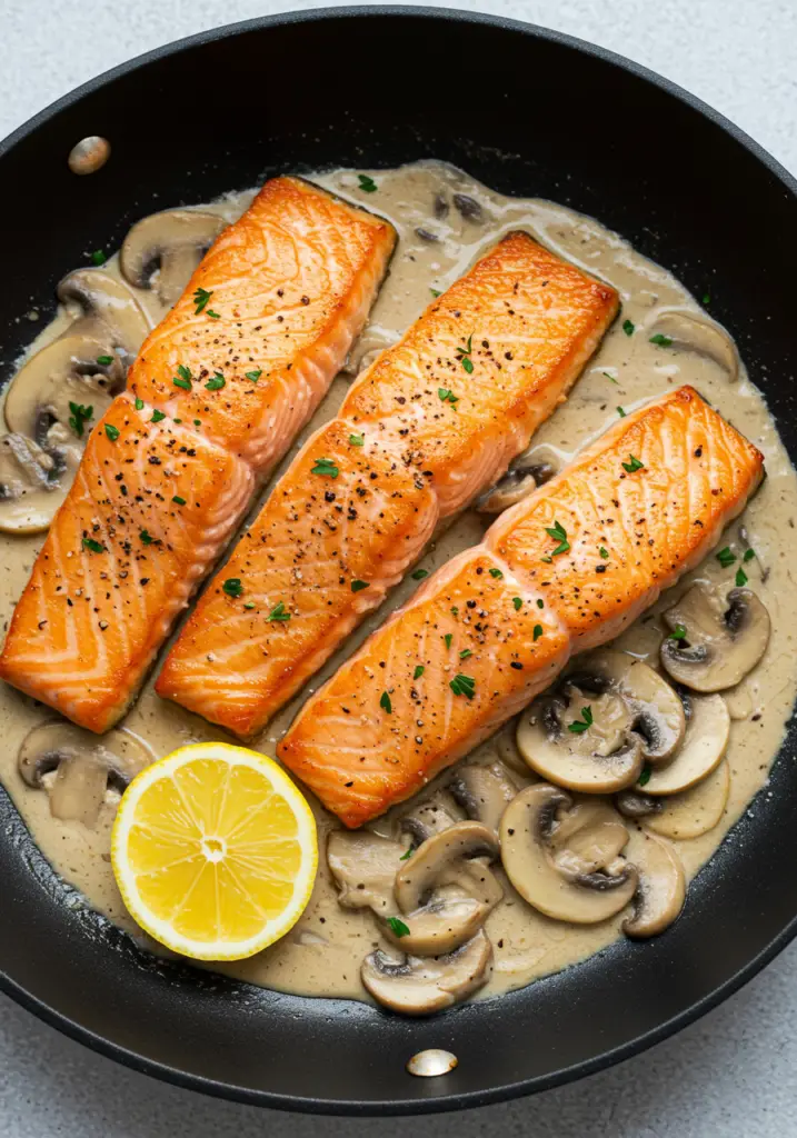 One-pan Salmon with Mushroom Sauce