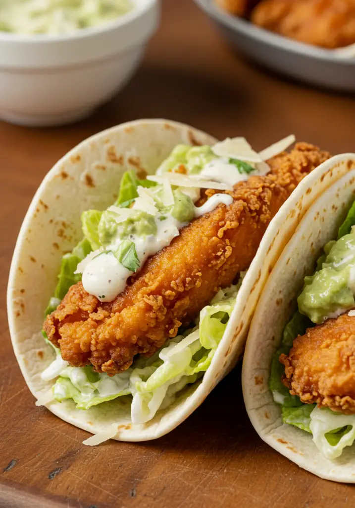 Fried Chicken Caesar Salad Tacos