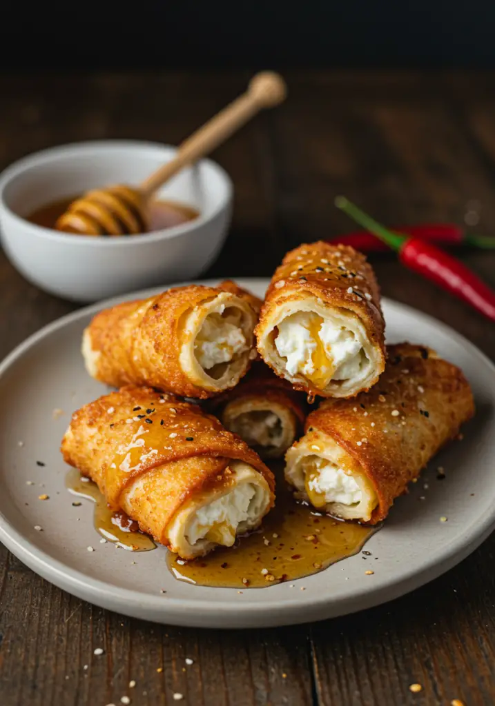 Oven-Fried Feta Rolls with Chili Honey