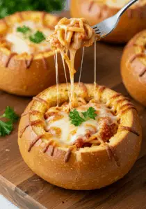 Spaghetti Garlic Bread Bowls