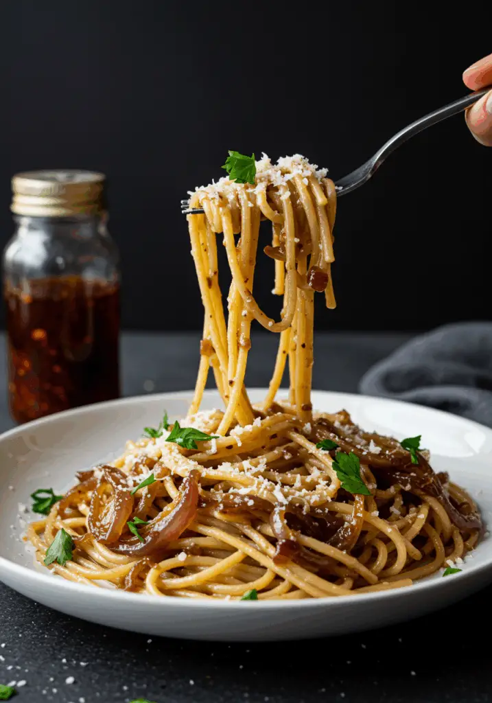 Caramelized Onion Pasta with Chilli Oil