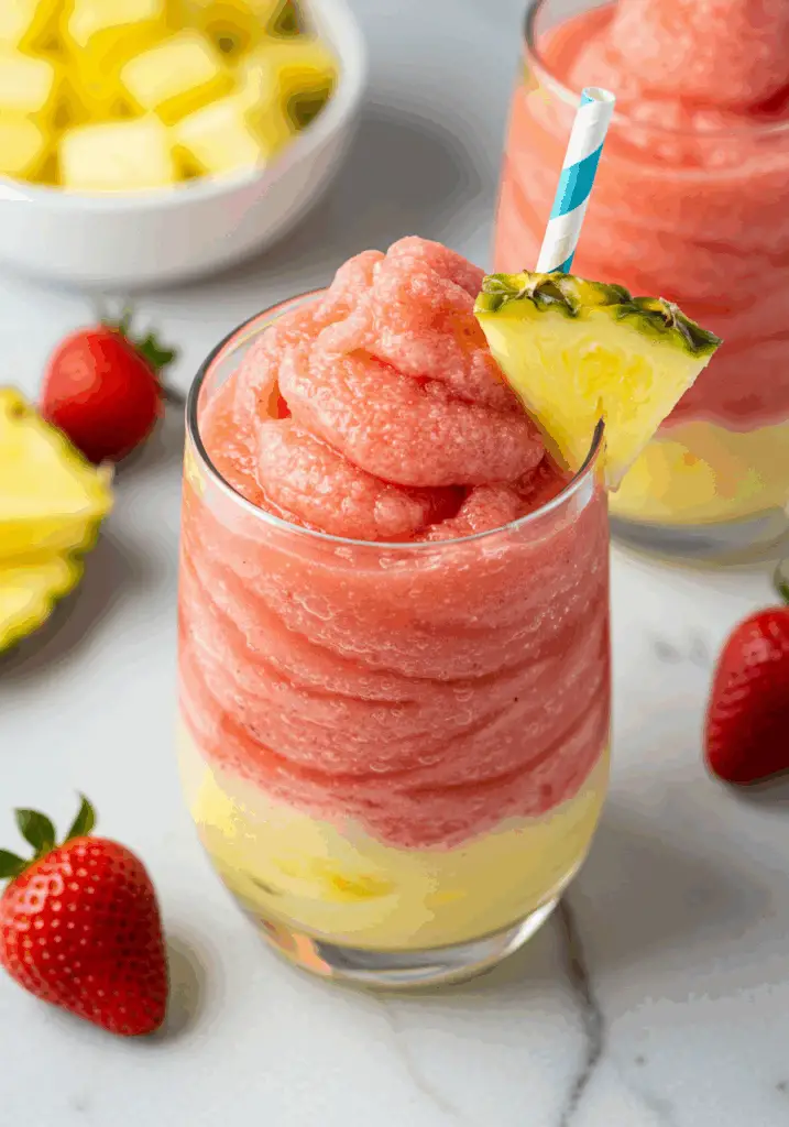 Pineapple Strawberry Swirled Slushies