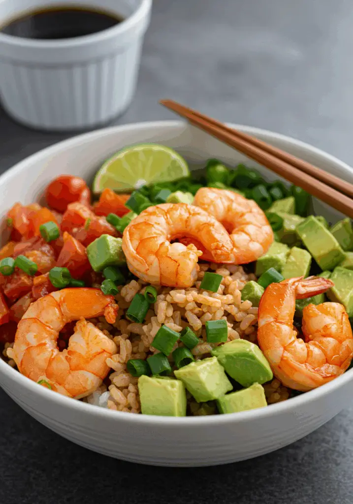 Spicy Shrimp and Avocado Rice Bowl