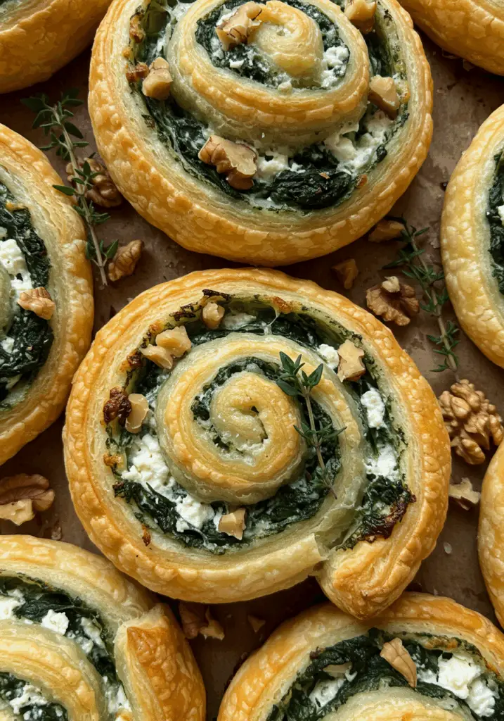 Blue Cheese Walnut Thyme Puff Pastry Twirl