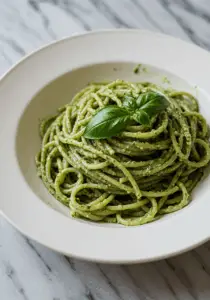 Vegan wild garlic pesto pasta