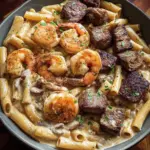 Blackened Steak and Shrimp Alfredo