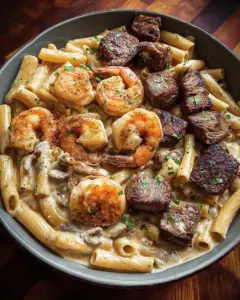 Blackened Steak and Shrimp Alfredo