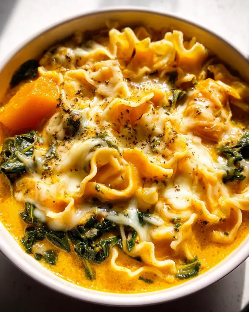 Butternut Squash Lasagna Soup with Kale & Mozzarella