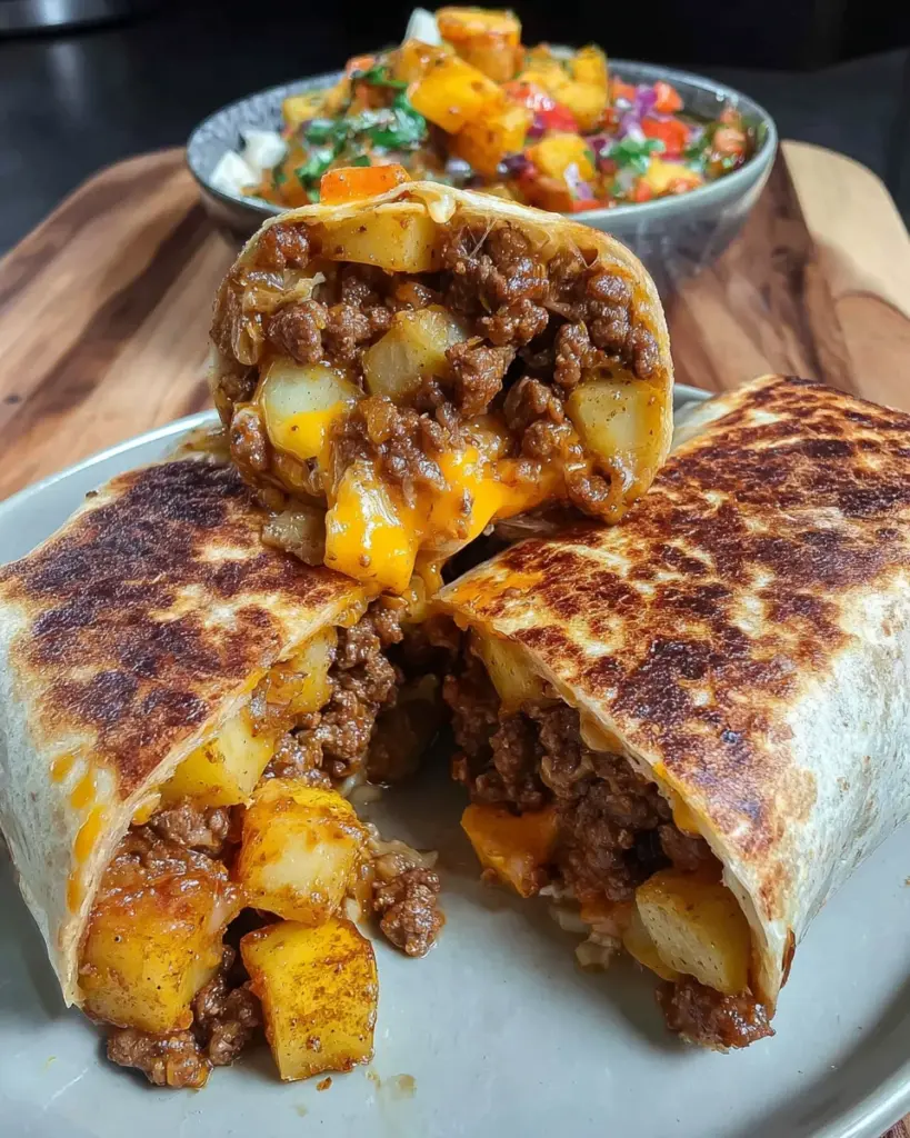 Cheesy Beef and Potato Burritos