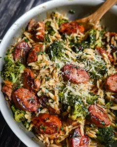 Chicken Sausage, Broccoli, Orzo Skillet