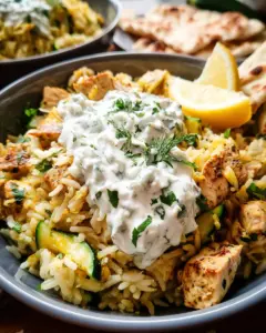 Dump-and-Bake Chicken Tzatziki and Rice