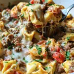 One Pot Tortellini and Ground Beef Skillet Casserole