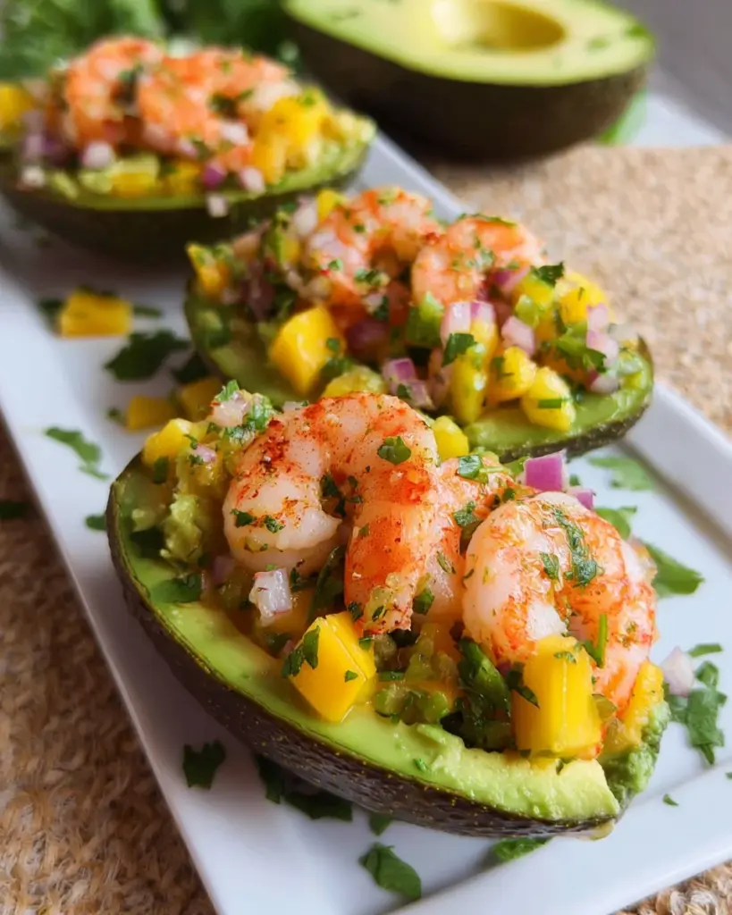 Shrimp Stuffed Avocado with Mango Salsa