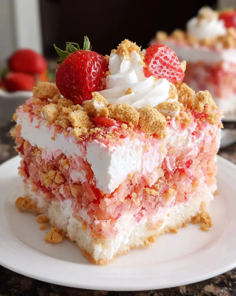 Strawberry Crunch Poke Cake