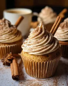 Vanilla Chai Pumpkin Latte Cupcakes with Cinnamon Brown Sugar Frosting