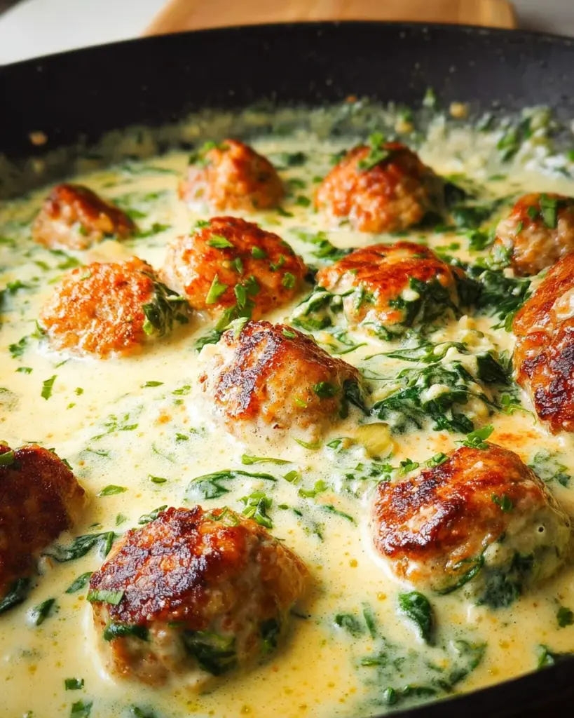 Chicken Ricotta Meatballs with Spinach Alfredo Sauce
