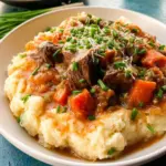 Fall Apple Cider Stew over Mashed Potatoes
