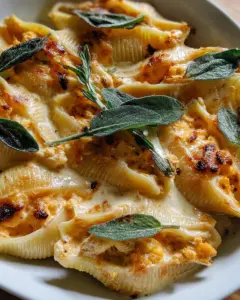 Pumpkin & Gouda Stuffed Shells With Brown Butter & Sage Alfredo Sauce