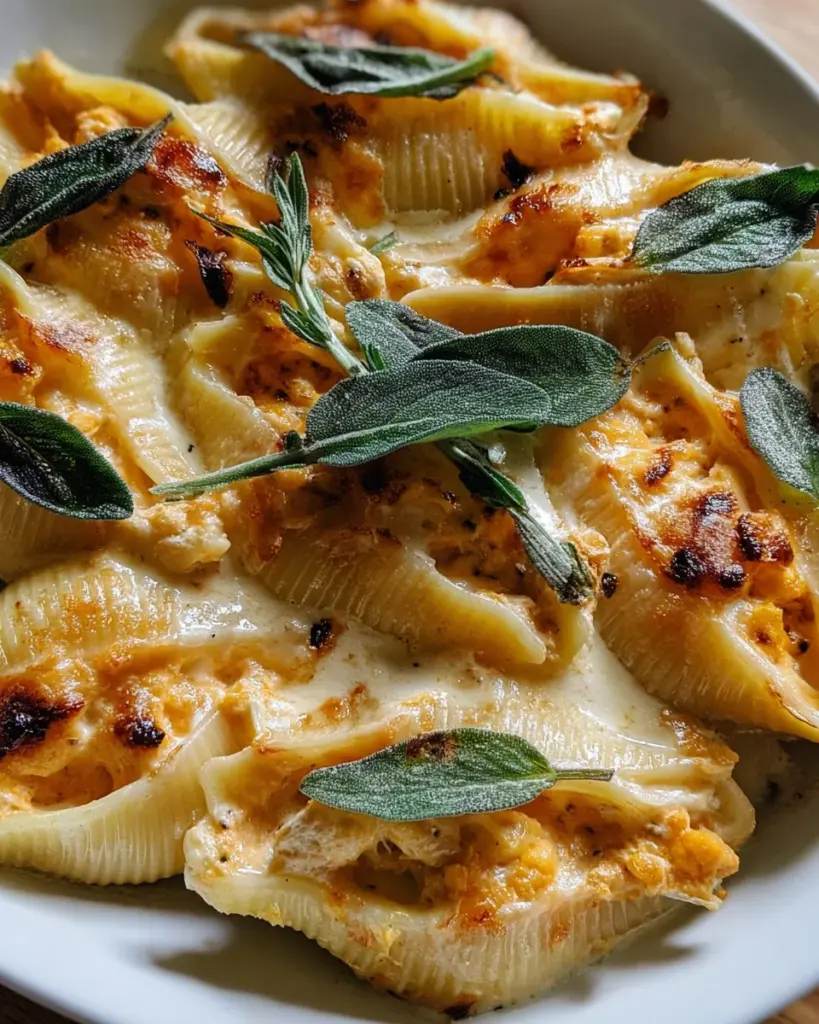 Pumpkin & Gouda Stuffed Shells With Brown Butter & Sage Alfredo Sauce